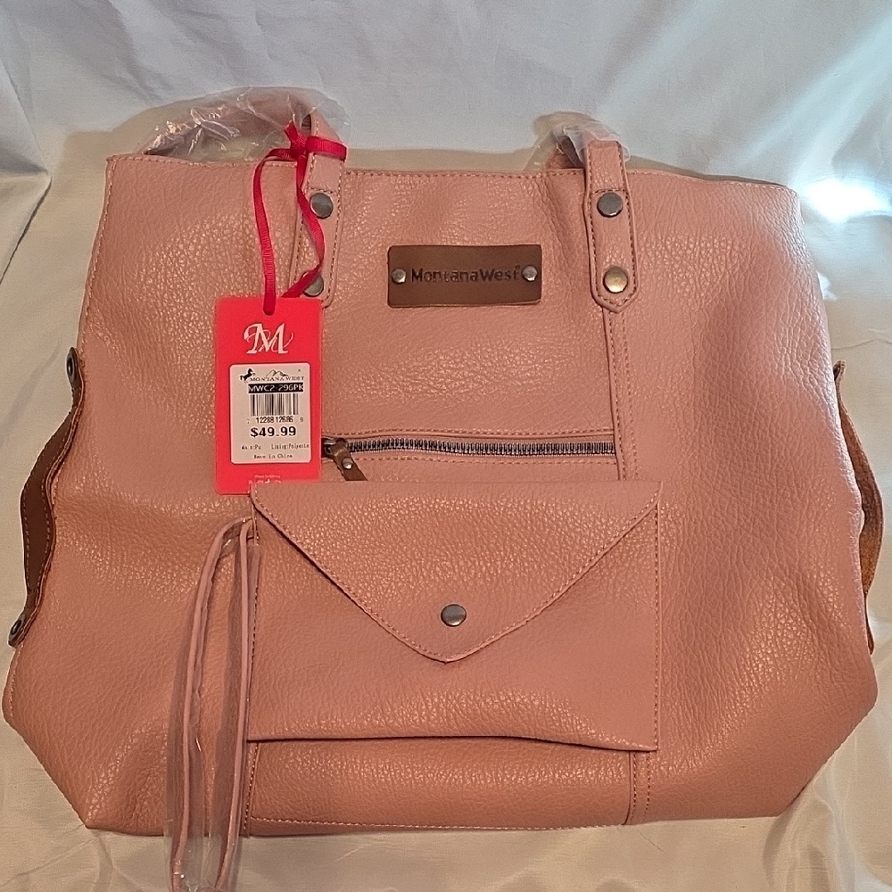 Montana West Large Hobo Laptop Slouchy Shoulder Handbag w/coin pouch - Blush